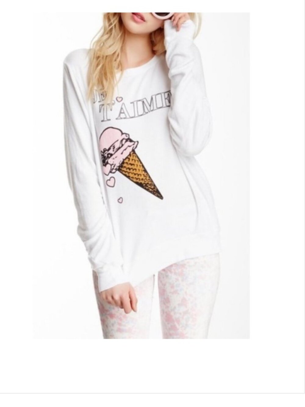 Wildfox White Je T'aime Ice Cream Graphic Sweater BBJ